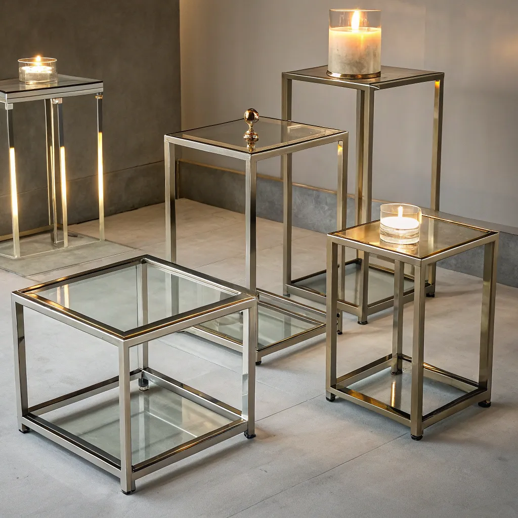 A showcase of metal and glass furniture
